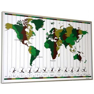 Wereldklok met 11 uurwerken voor kantoor